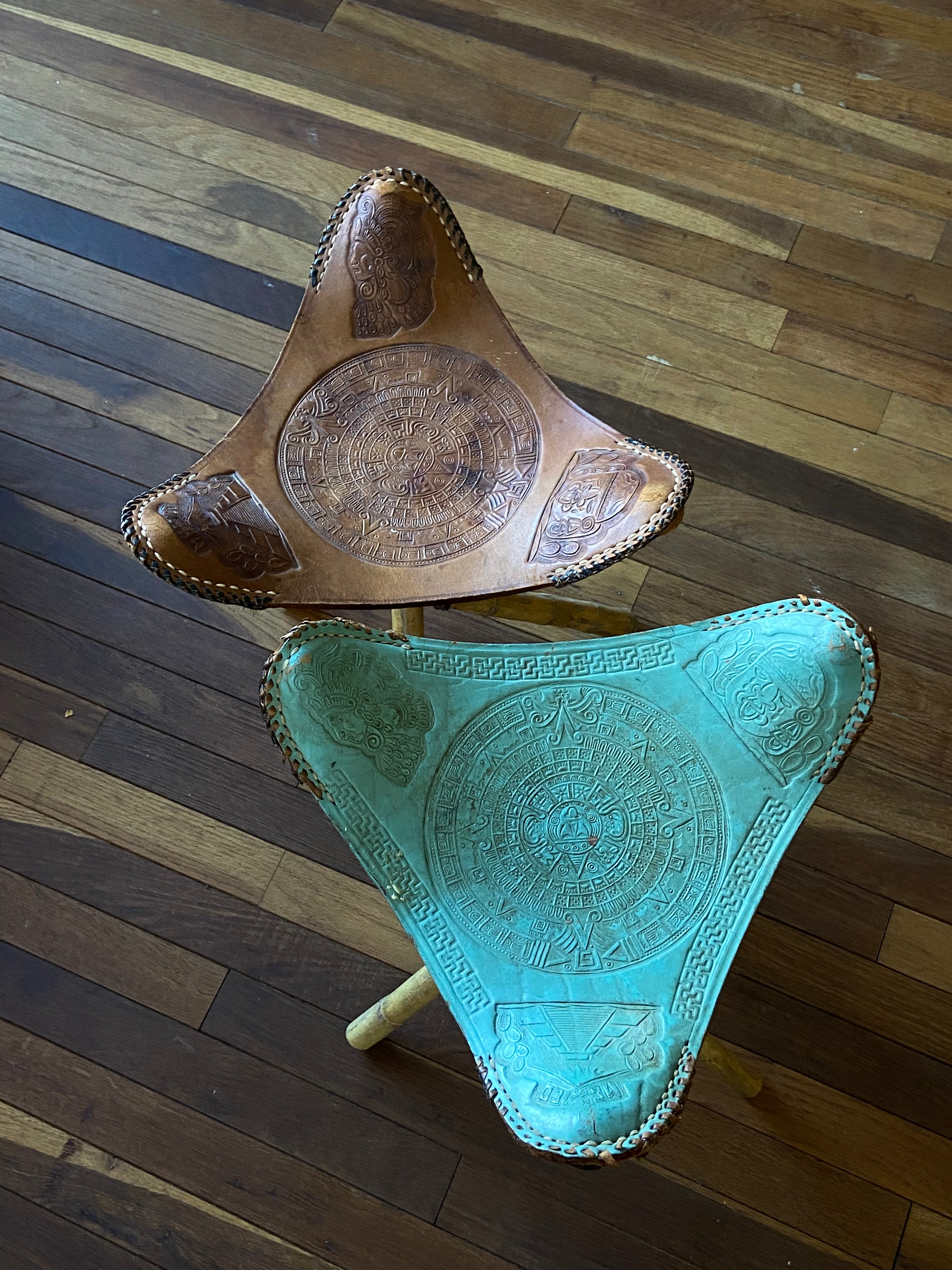 Mexican Made Leather Tripod Stools
