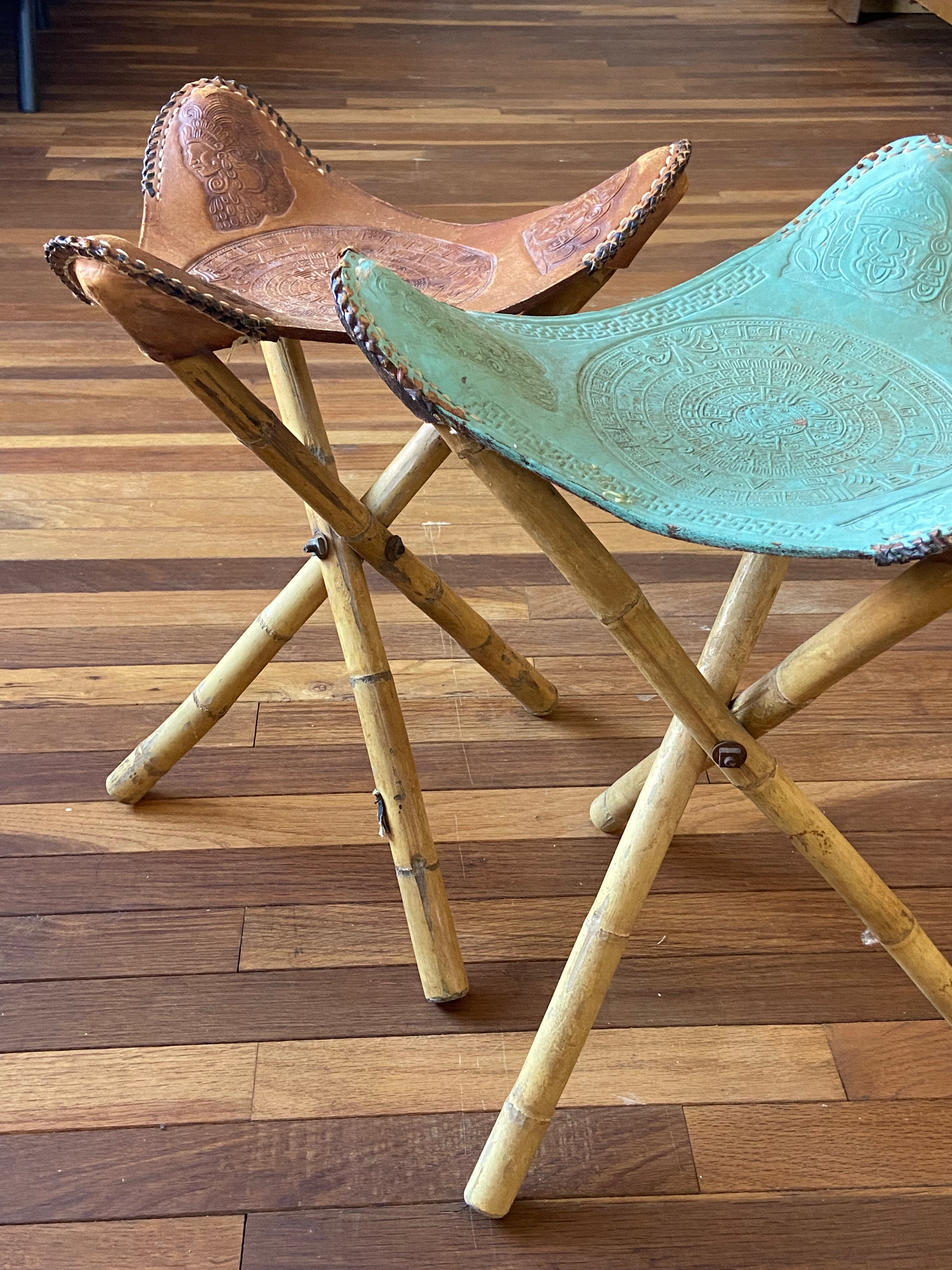 Mexican Made Leather Tripod Stools