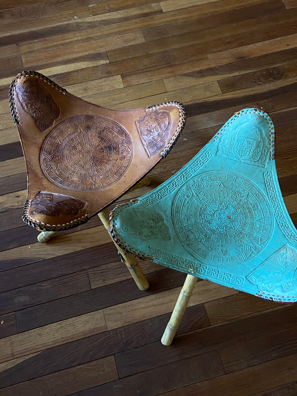Mexican Made Leather Tripod Stools