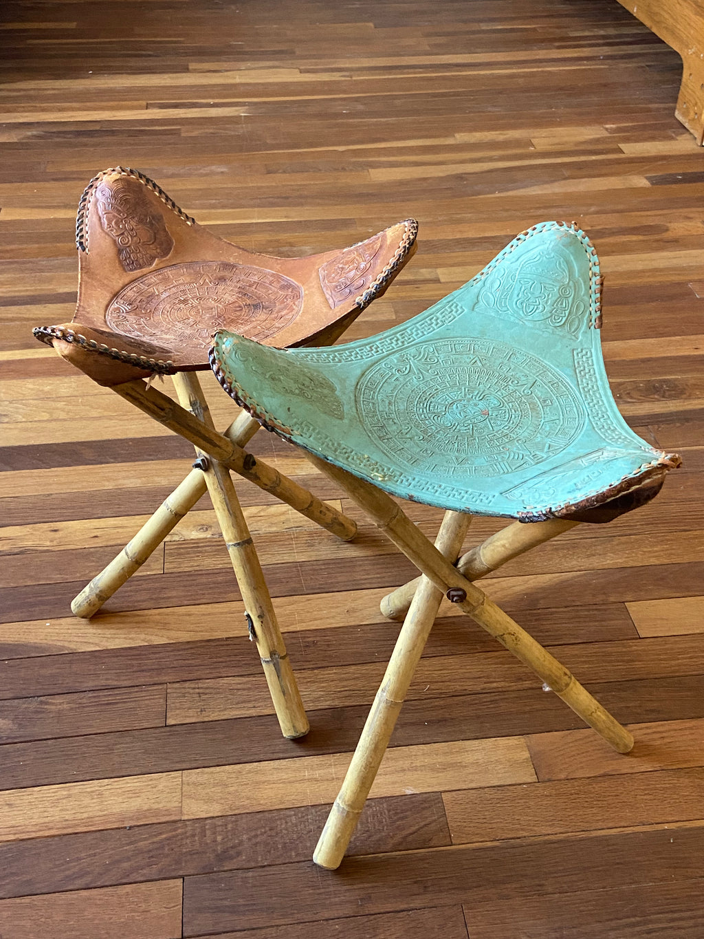 Mexican Made Leather Tripod Stools